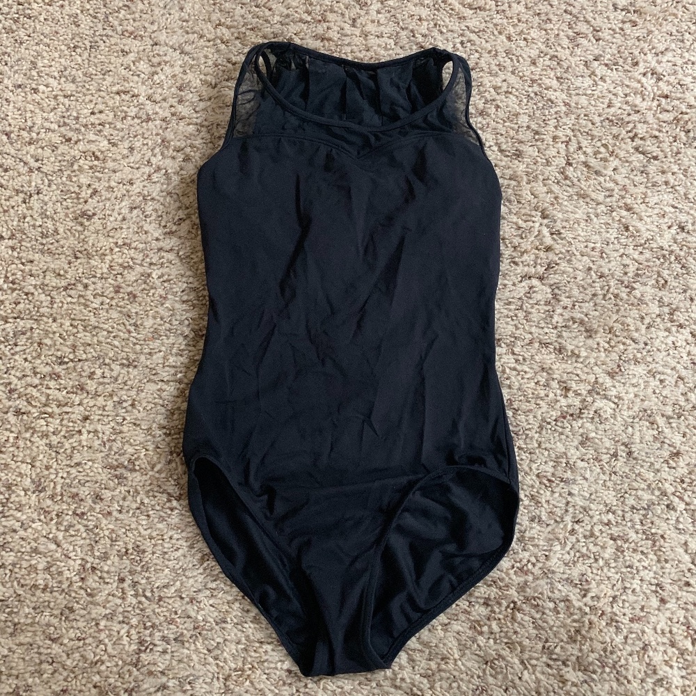 Black Bloch Leotard w/Mesh Pleats